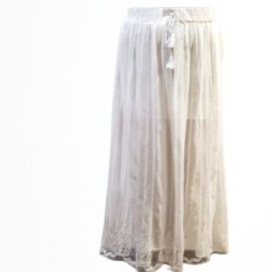ZARA WHITE TRFALUC LACE MIDI SKIRT, SZ- M